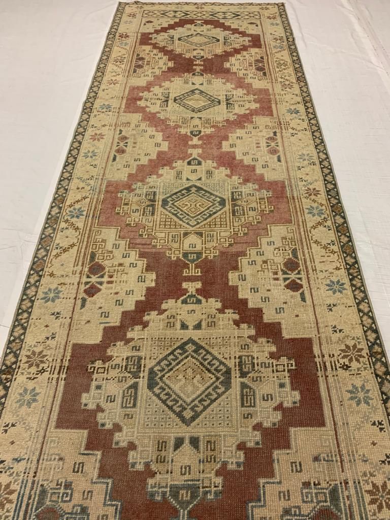 3x9 Purple and Beige Turkish Tribal Runner