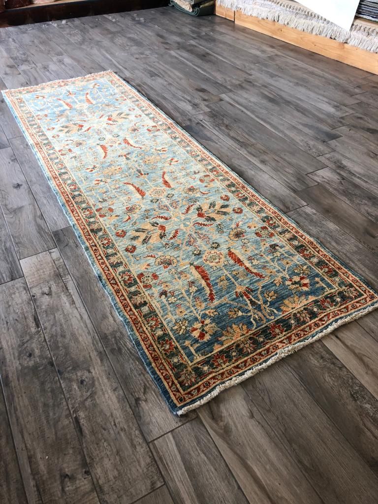 3x9 Light Blue and Rust Traditional Runner