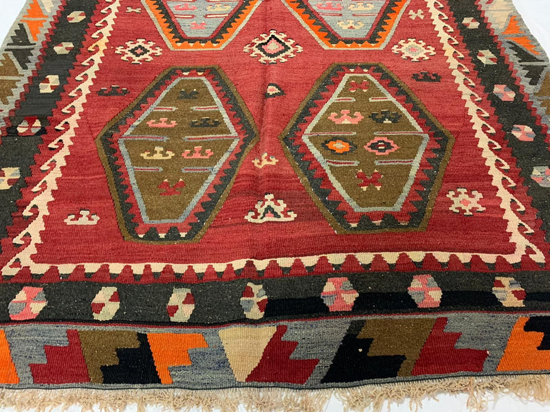 Vintage Handmade 5x9 Red and Brown Anatolian Turkish Traditional Distressed Area Rug