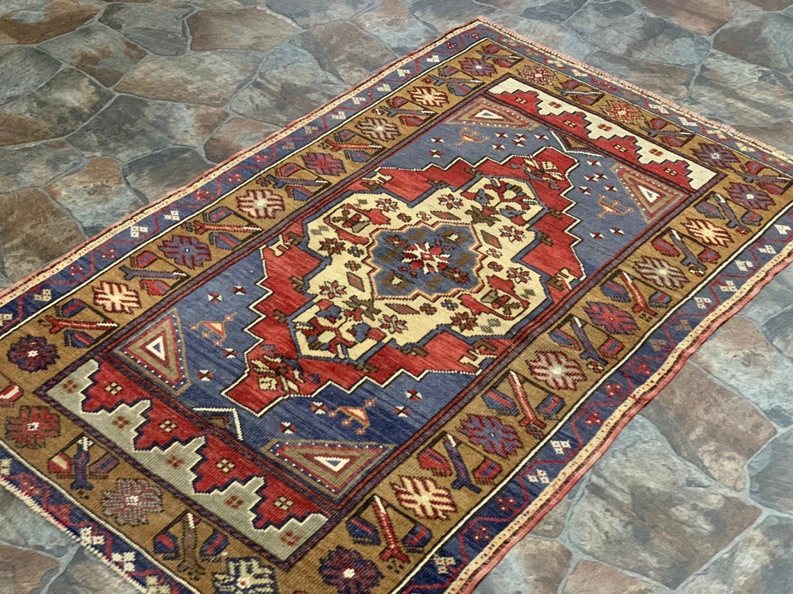 3x5 Red and Green Turkish Tribal Rug