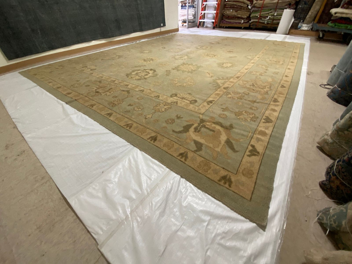 13x16 Blue and Ivory Turkish Oushak Rug