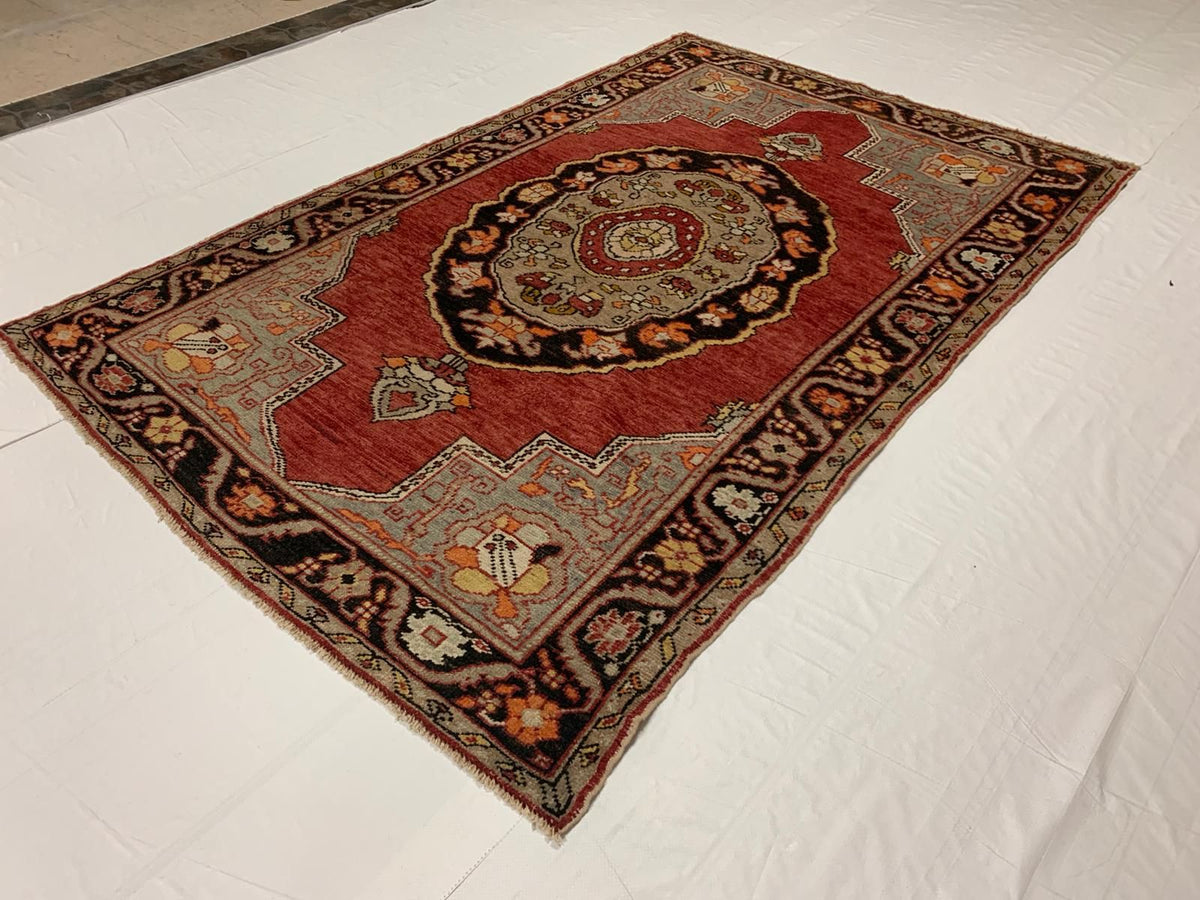 5x8 Red and Black Turkish Tribal Rug