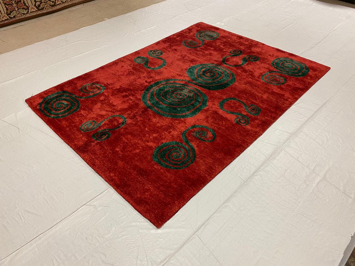 6x8 Green and Red Modern Contemporary Rug