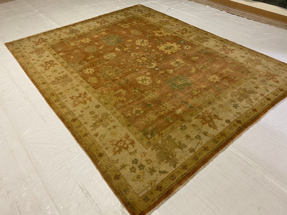 8x10 Brown and Ivory Turkish Oushak Rug