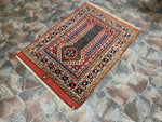 Vintage Handmade 3x5 Red and Multicolor Anatolian Turkish Tribal Distressed Area Rug