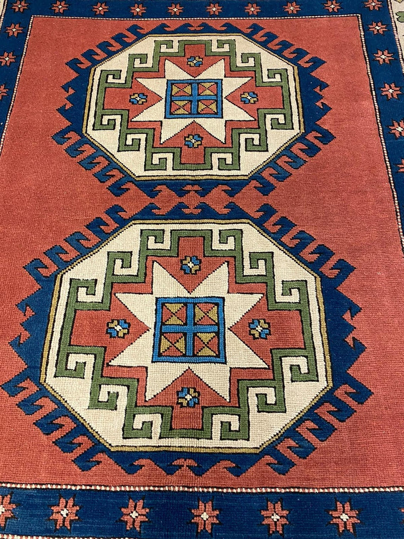 6x7 Red and Blue Turkish Tribal Rug