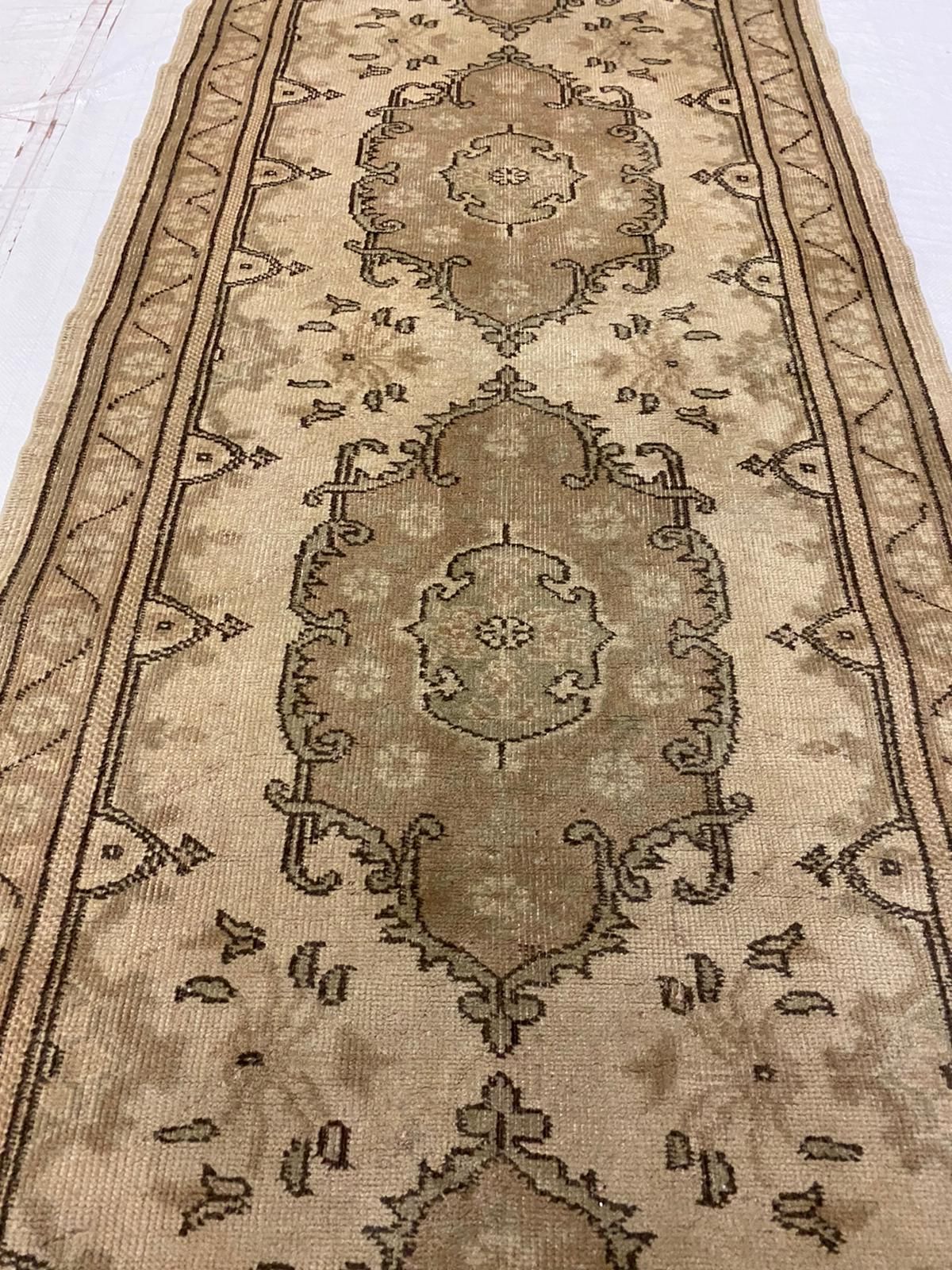 3x12 Ivory and Green Turkish Tribal Runner