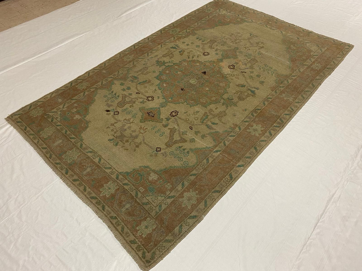 4x8 Ivory and Gold Turkish Tribal Rug