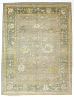 9x12 Brown and Green Turkish Oushak Rug