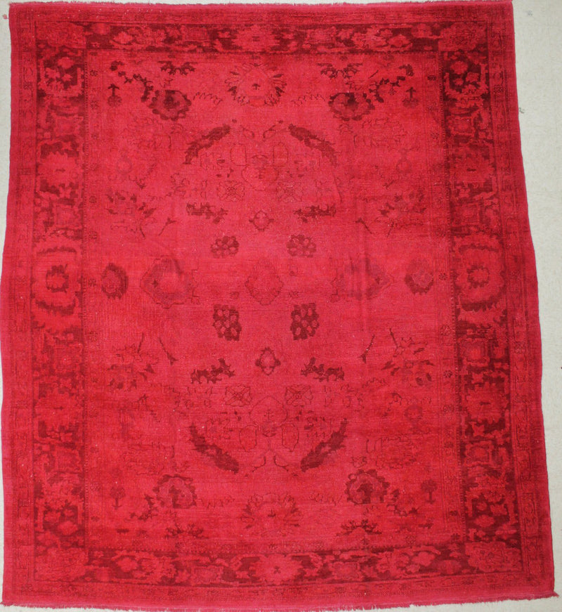9x10 Red and Pink Turkish Overdyed Rug
