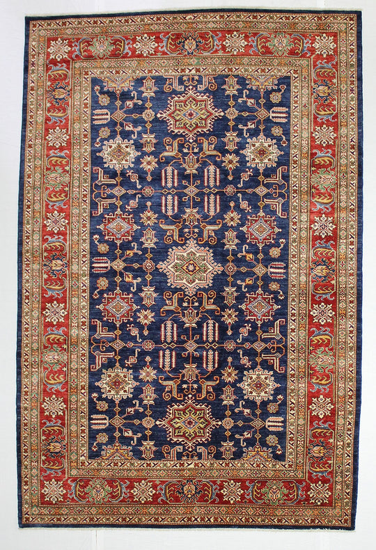 7x10 Navy and Red Kazak Tribal Rug