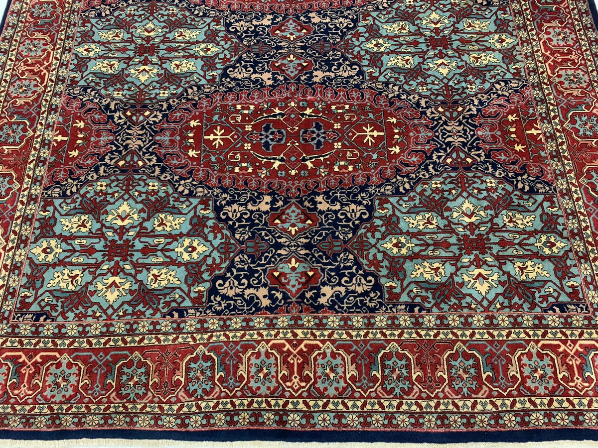7x10 Navy and Red Turkish Silk Rug