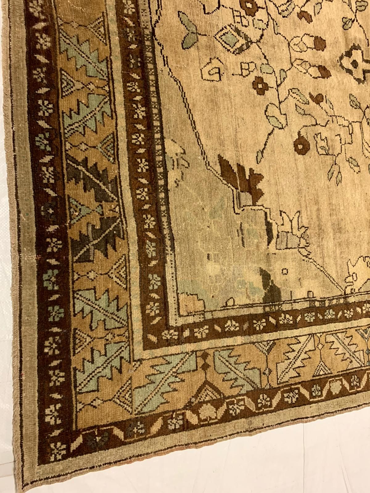 7x11 Beige and Ivory Turkish Tribal Rug