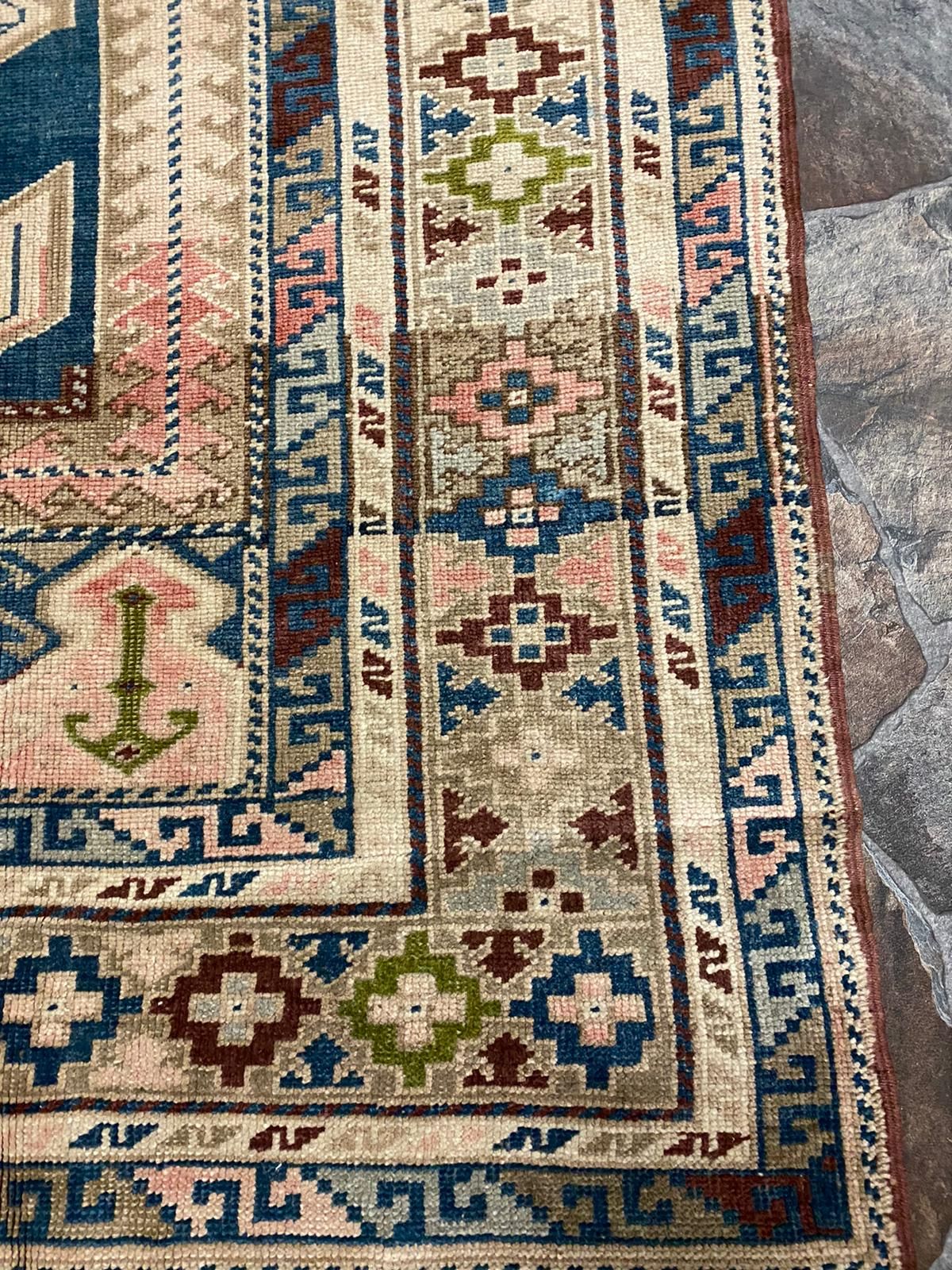 6x10 Beige and Navy Turkish Tribal Rug