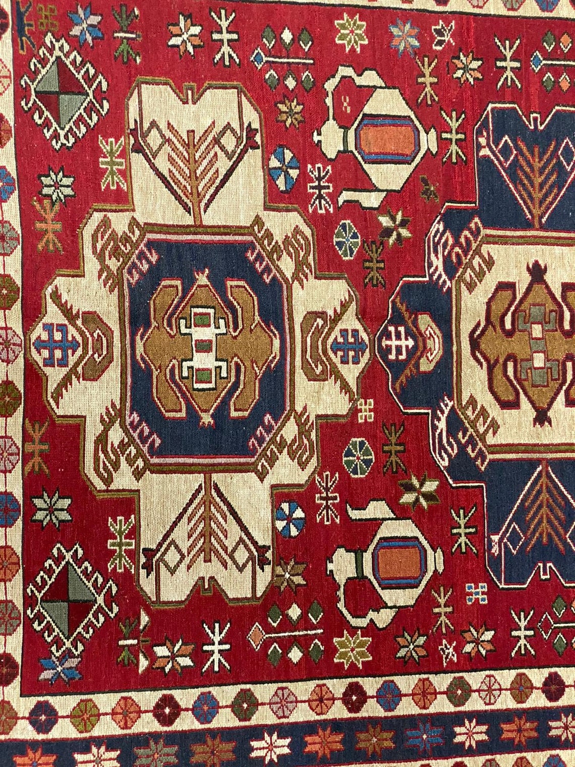 4x7 Red and Navy Turkish Patchwork Rug