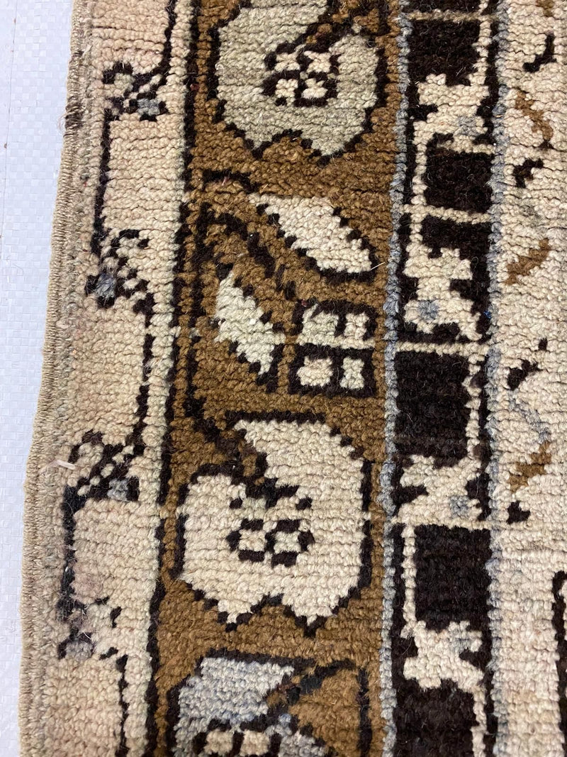 4x9 Ivory and Brown Turkish Tribal Rug