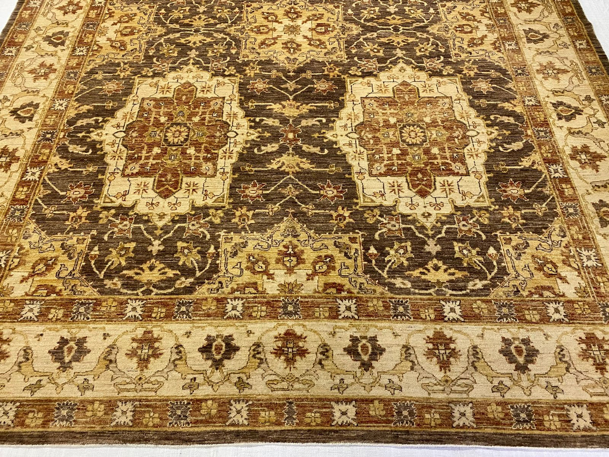 8x10 Brown and Ivory Turkish Oushak Rug