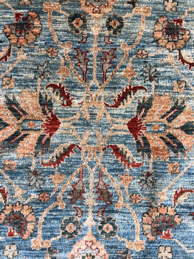 3x9 Light Blue and Rust Traditional Runner