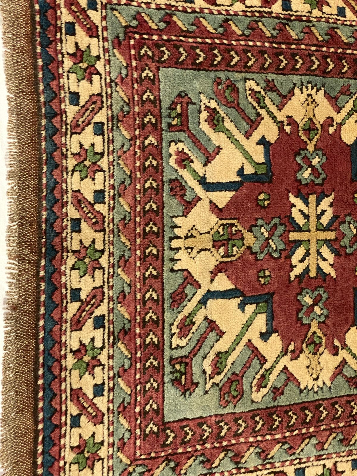 4x5 Red and Ivory Turkish Tribal Rug