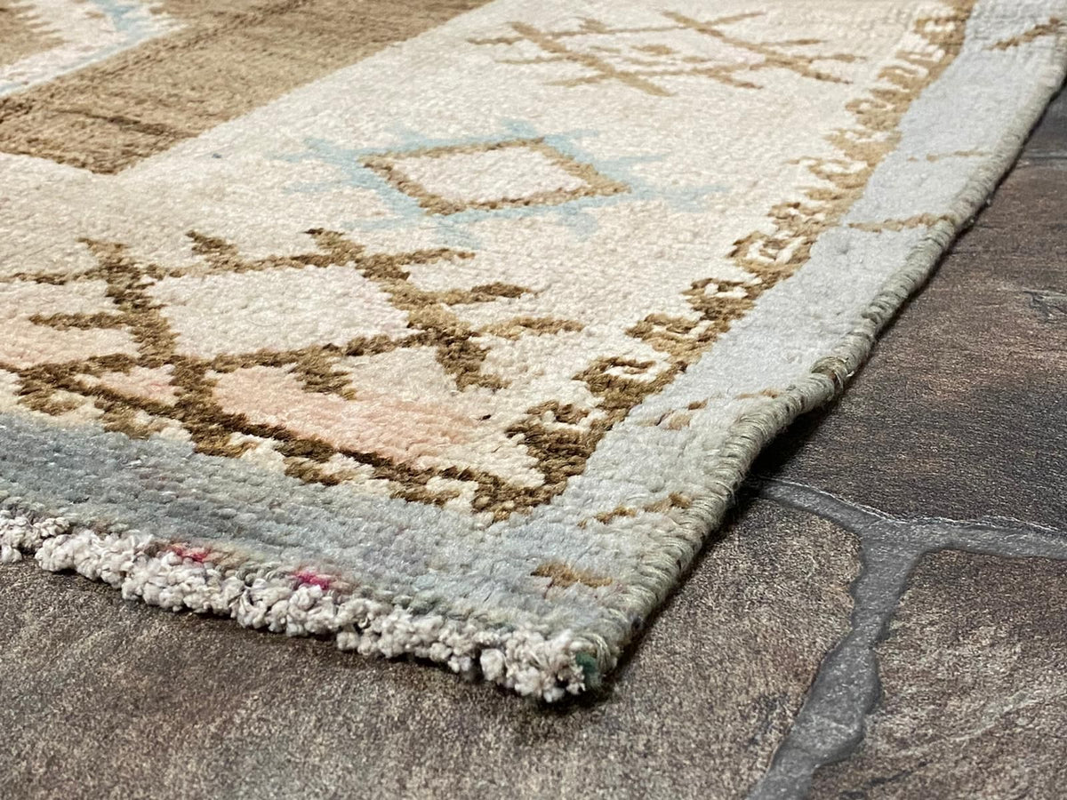 Vintage Handmade 5x11 Brown and Beige Anatolian Turkish Tribal Distressed Area Rug