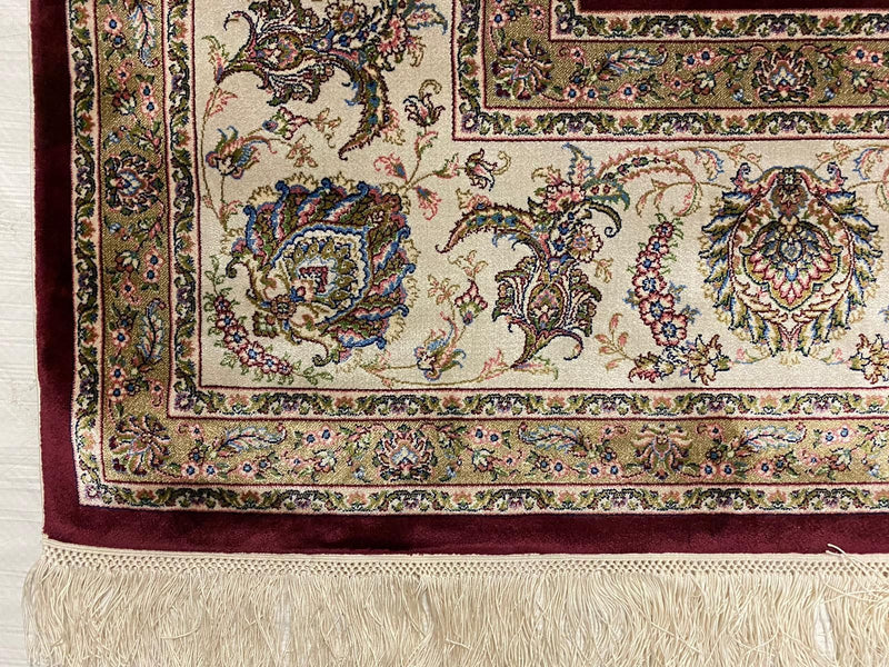 7x10 Burgundy and Ivory Turkish Antep Rug