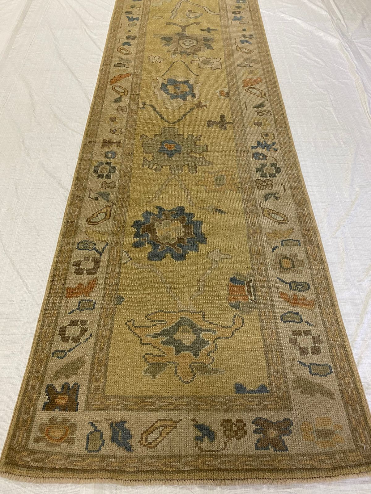 3x17 Gold and Ivory Turkish Oushak Runner