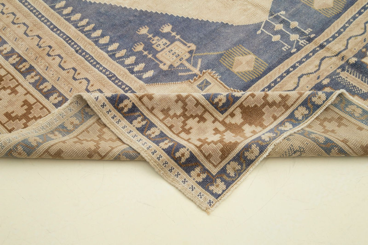 6x10 Blue and Ivory Turkish Tribal Rug