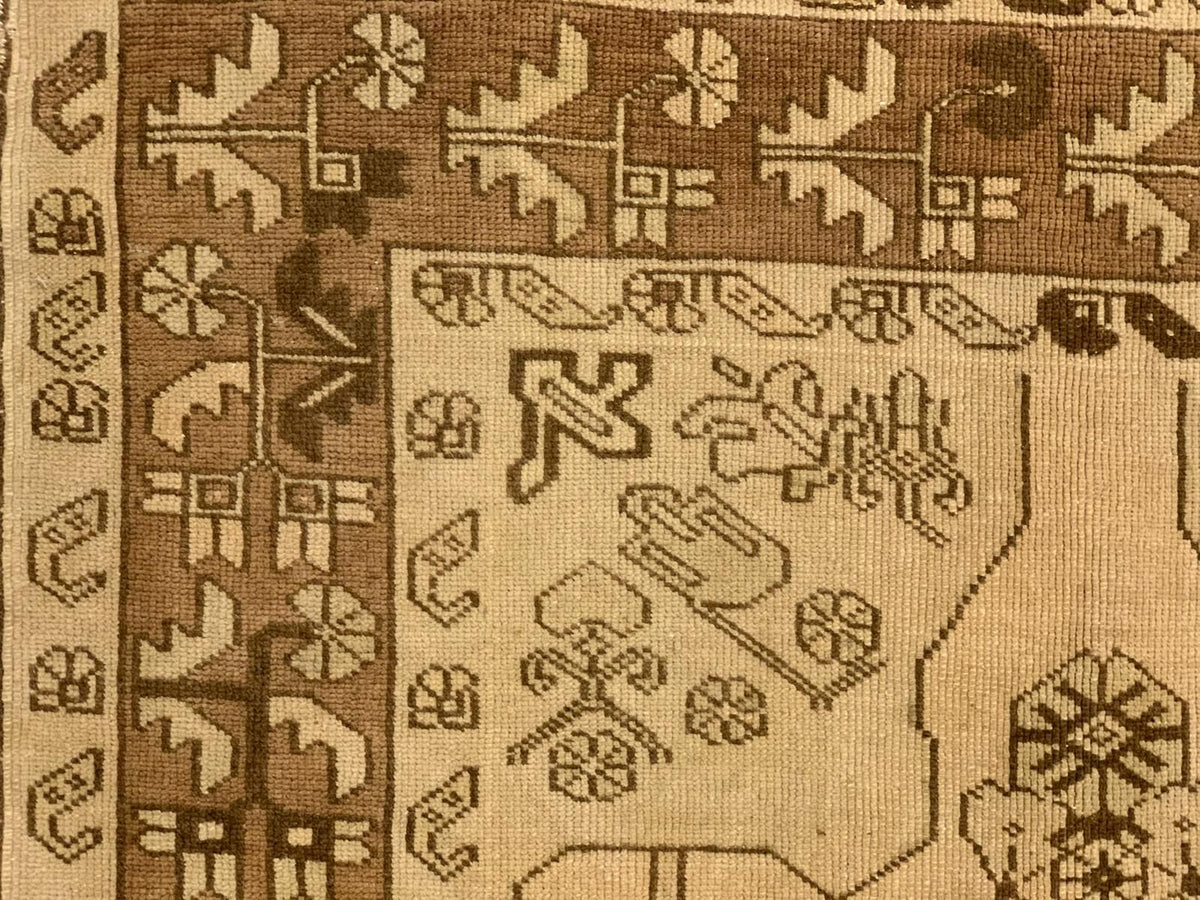 5x10 Ivory and Brown Turkish Tribal Runner