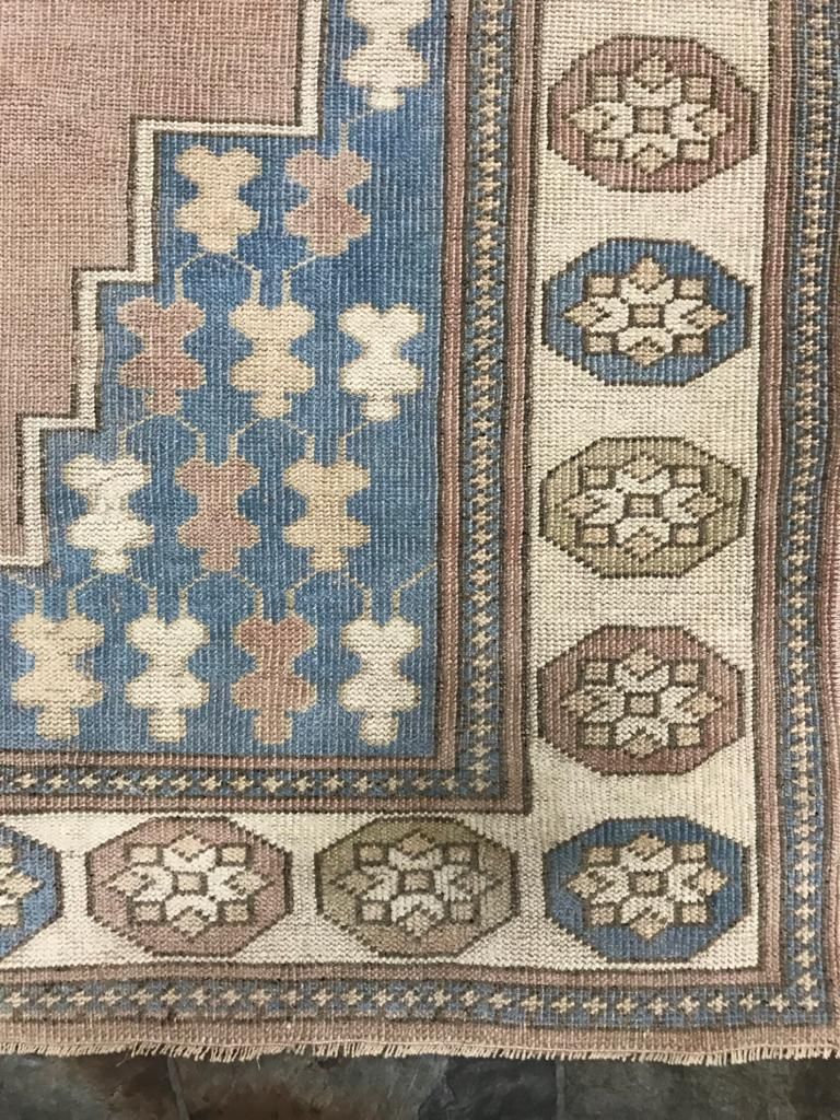 6x8 Beige and Blue Turkish Tribal Rug