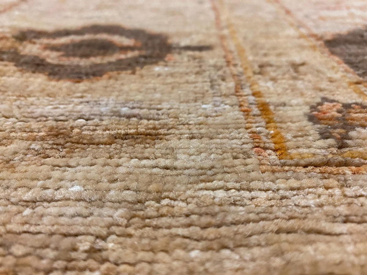 4x10 Brown and Ivory Turkish Oushak Runner