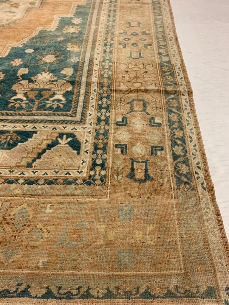 6x11 Peach and Light Blue Turkish Tribal Rug