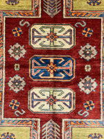 4x6 Green and Ivory Kazak Tribal Rug