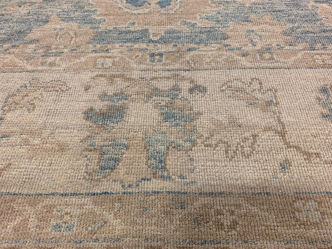 11x18 Blue and Ivory Turkish Oushak Rug