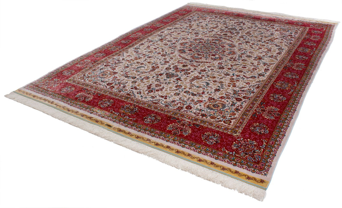 8x12 Ivory and pınk Turkish Silk Rug