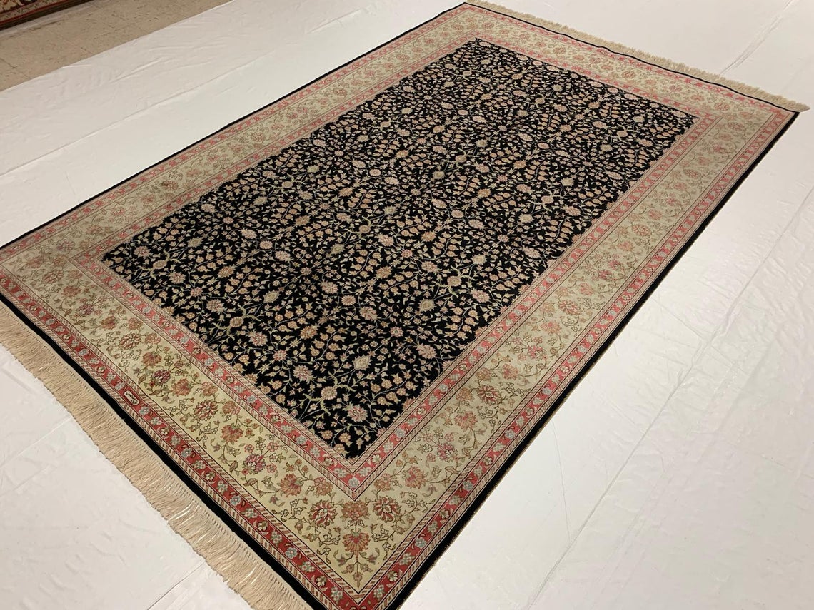 6x9 Gold and Black Turkish Silk Rug