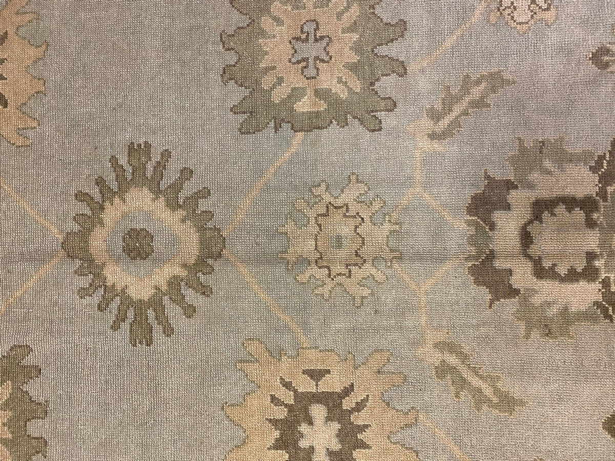 13x16 Blue and Ivory Turkish Oushak Rug