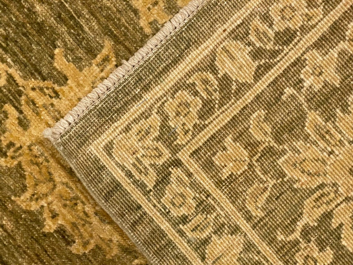 6x8 Green and Gold Turkish Oushak Rug