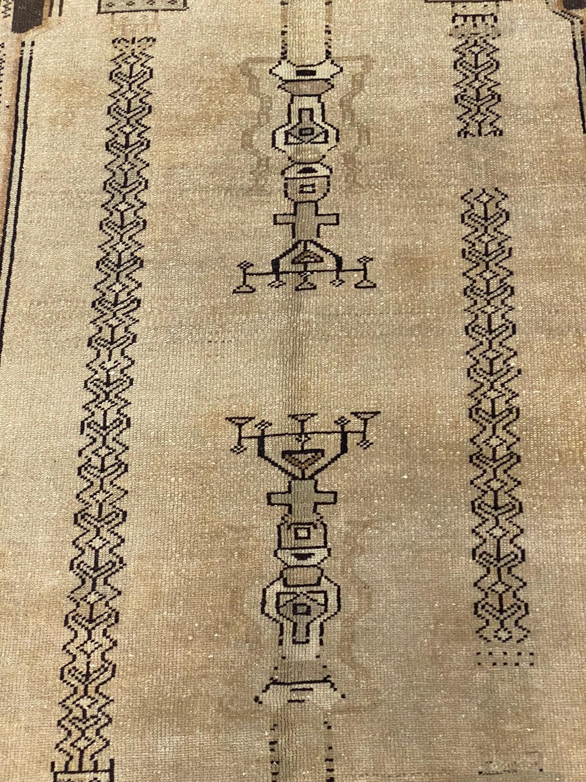 4x8 Ivory and Brown Turkish Tribal Rug