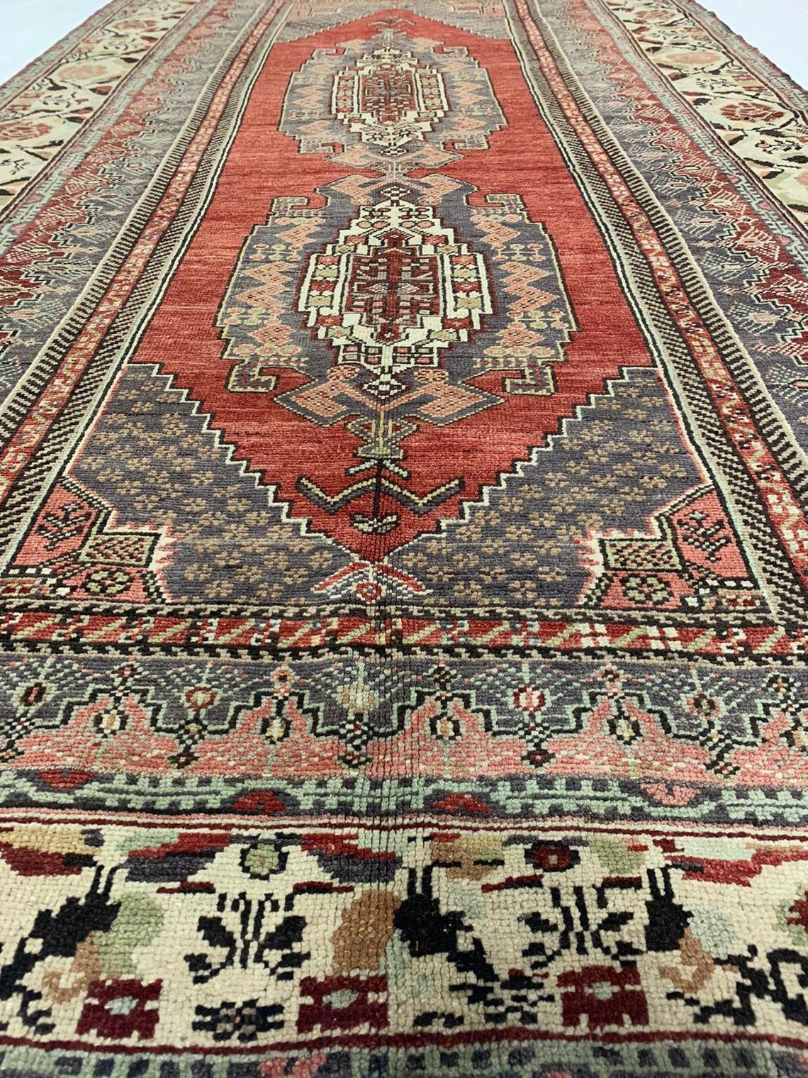 6x11 Beige and Red Turkish Tribal Rug