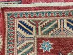 3x10 Red and Ivory Kazak Tribal Rug