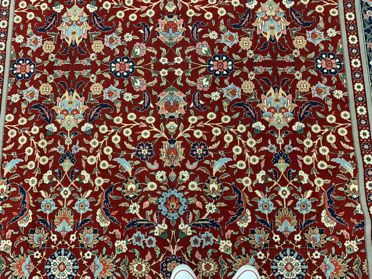 7x10 Red and Navy Turkish Silk Rug
