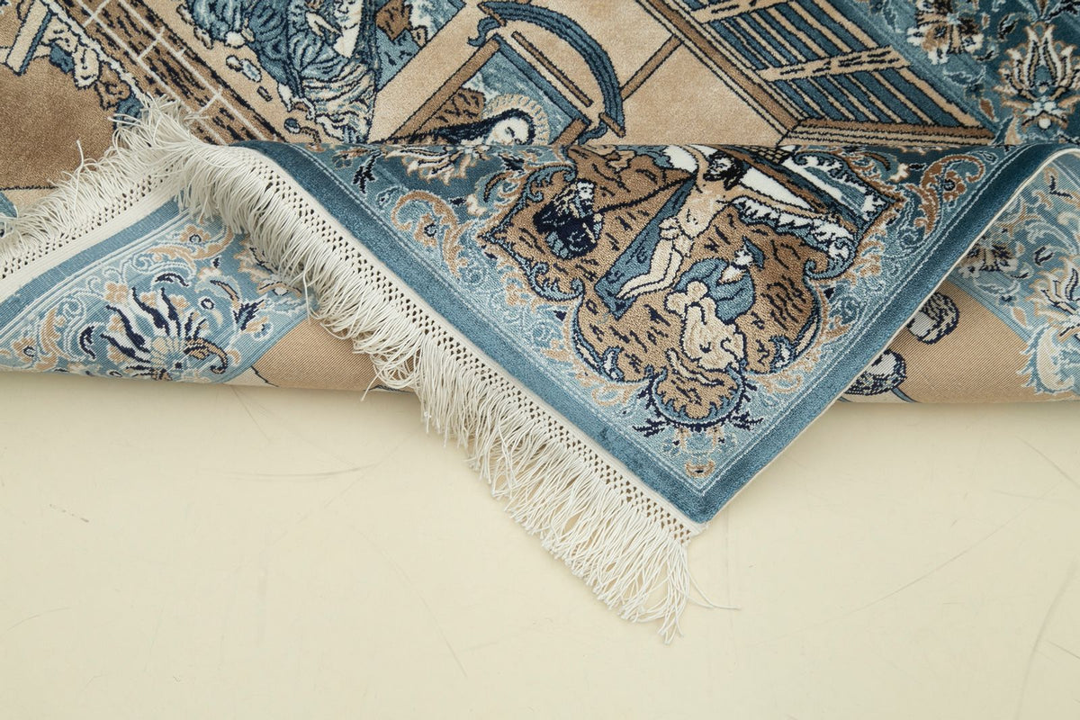 2x3 Blue and Multicolor Turkish Antep Rug