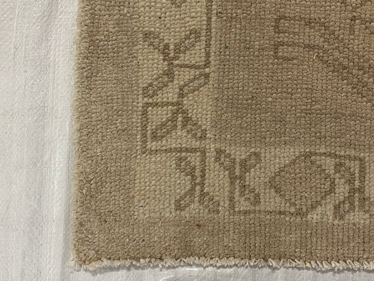 2x13 Beige and Ivory Green Turkish Tribal Runner