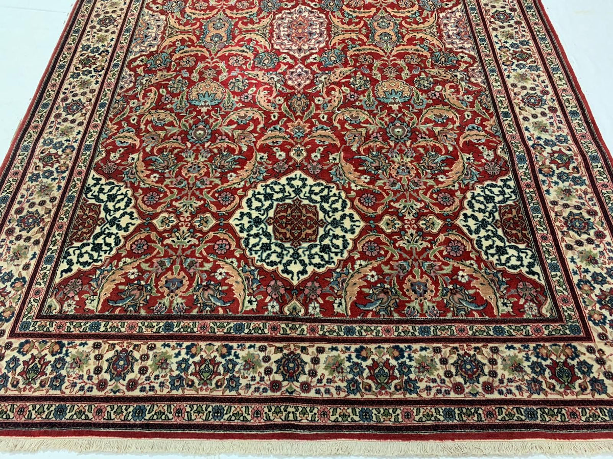 7x10 Beige and Red Turkish Silk Rug