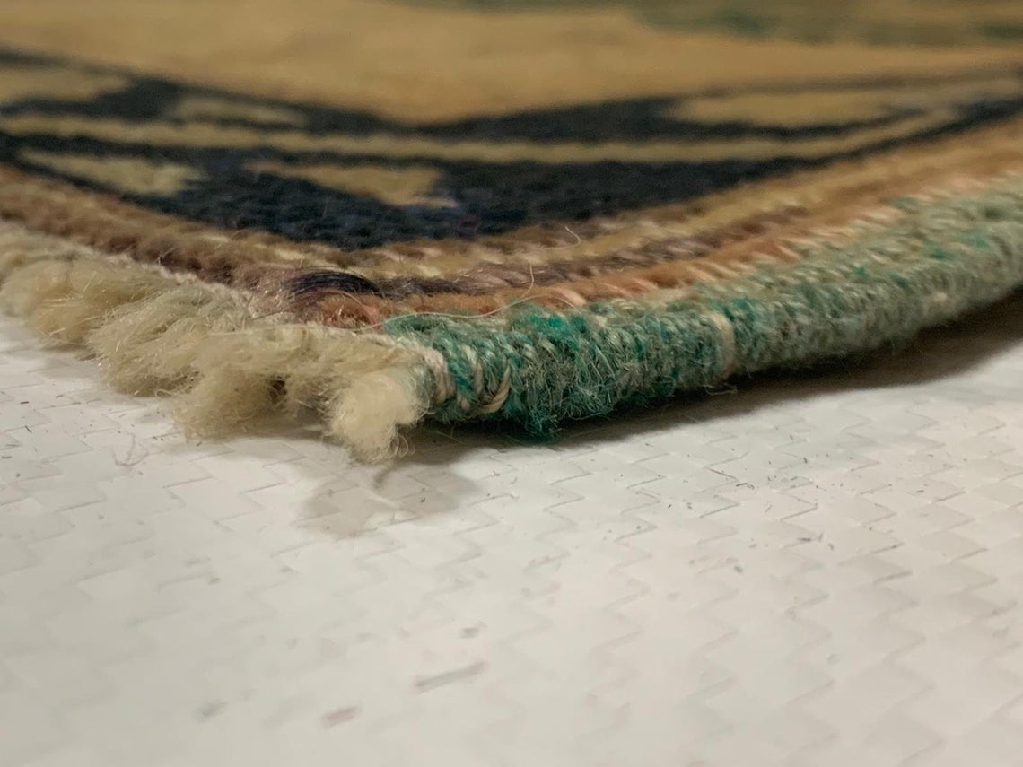5x8 Ivory and Green Turkish Tribal Rug