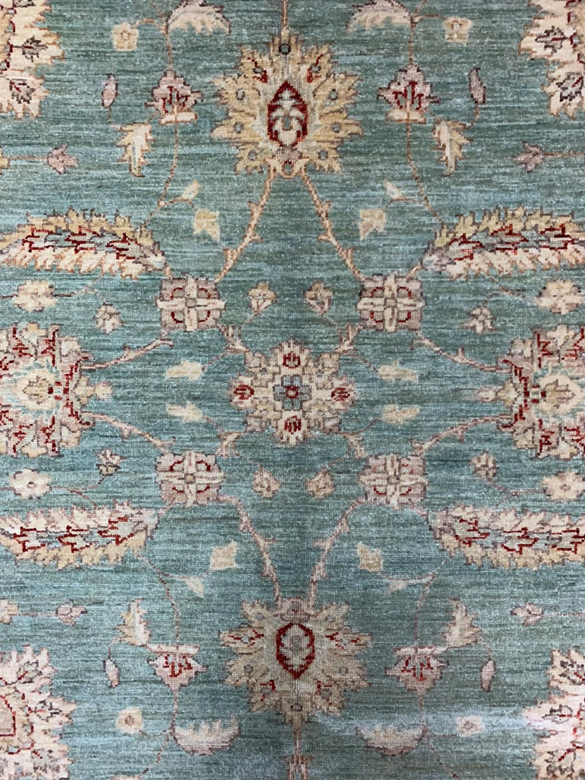 6x8 Green and Ivory Turkish Oushak Rug