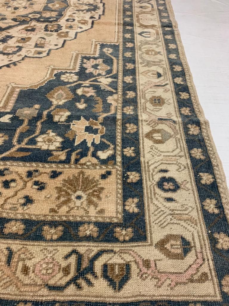 5x9 Blue and Beige Turkish Tribal Rug