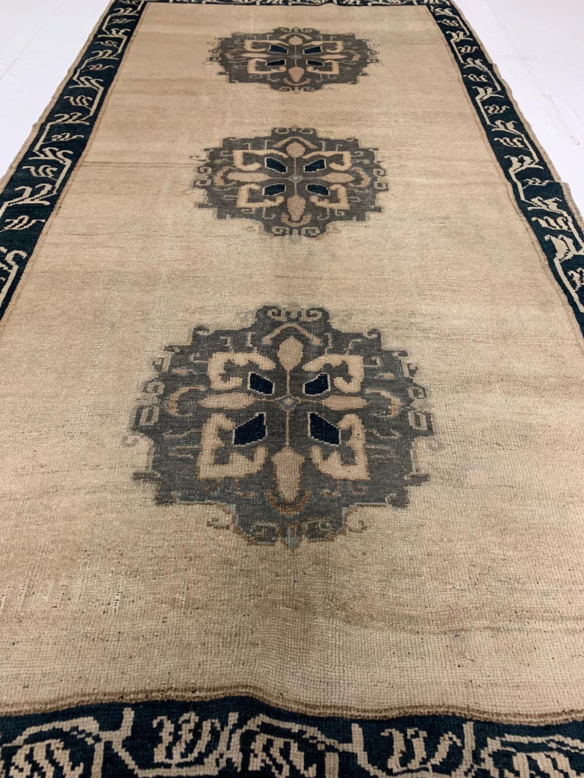 5x9 Gold and Blue Turkish Tribal Rug