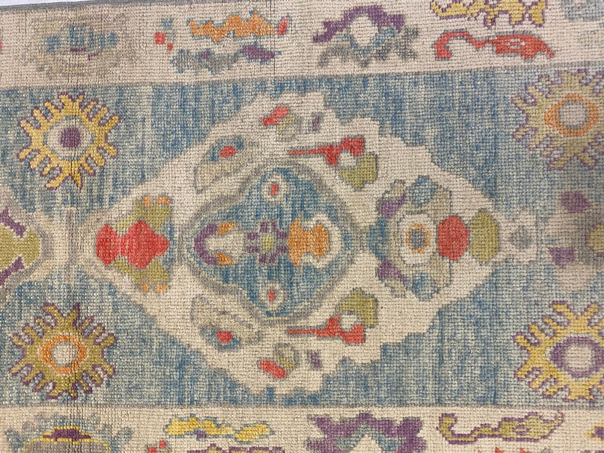 3x13 Blue and Ivory Turkish Oushak Runner