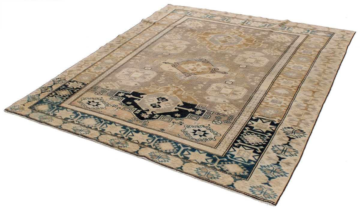 6x7 Pink and Ivory Turkish Tribal Rug